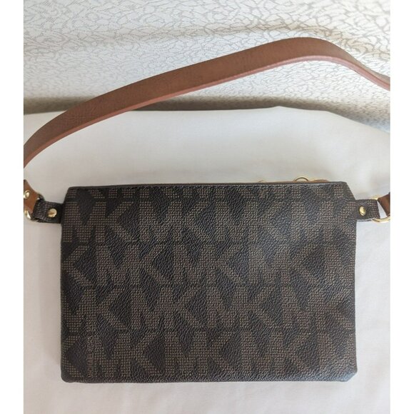 Michael Kors Monogram Chain Belt Bag Bum Bag Fanny Pack Small 554131 Brown Gold - Picture 6 of 9